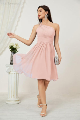 Numbersea Women Chiffon Short One Shoulder Bridesmaid Dress Formal Dresses For Party Homecoming 2804