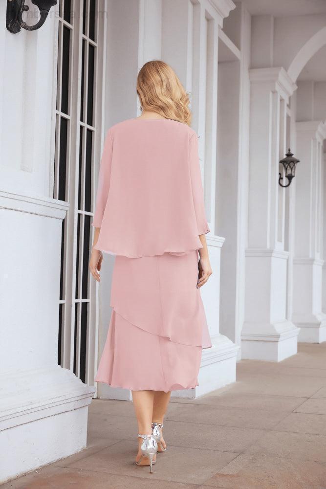 Numbersea Formal Party Gown Dress Chiffon Long Mother of The Bride Dresses with Ruffle Cape 28072 - numbersea