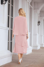 Numbersea Formal Party Gown Dress Chiffon Long Mother of The Bride Dresses with Ruffle Cape 28072 - numbersea