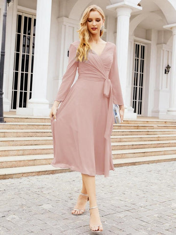 Bridesmaid Dress V-Back Waist Belt Mother of the Bride Wedding Guest 28031-numbersea