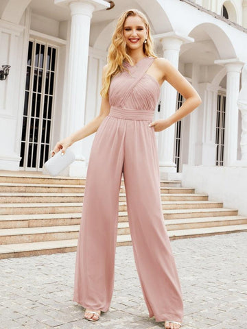 Numbersea Crisscross Neck Jumpsuit Formal Evening Dress Long Bridesmaid Dresses Bell-bottomed Pants 28033-numbersea