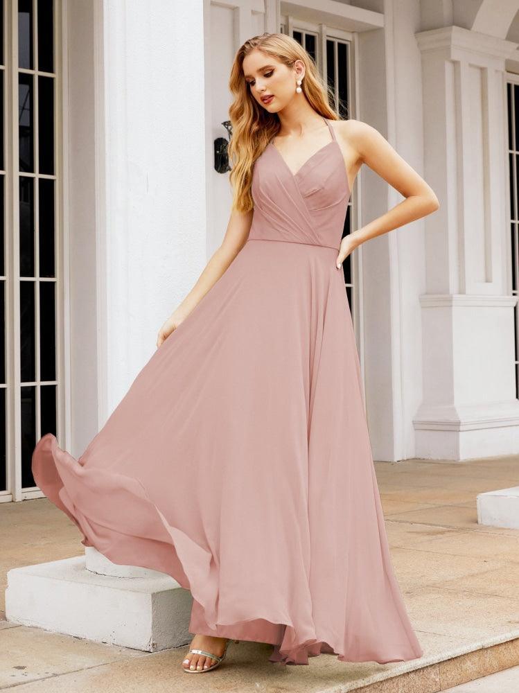 Numbersea Halter Chiffon Bridesmaid Dresses Wedding Appare Sleeveless Formal Prom Dress with Ruffled Back 28035-numbersea
