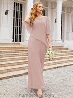 Numbersea Formal Party Gown Dress Long Chiffon Mother Of The Bride Dresses With Ruffle Cape 28026