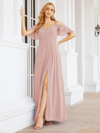 Numbersea Cold Shoulder Long Bridesmaid Dresses Side Slit Formal Prom Gowns Party Wedding 28070-numbersea
