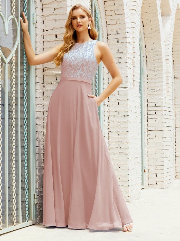 Lace Bridesmaid Dress Floor Length Evening Gowns with Pockets 28017-numbersea