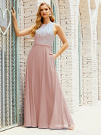 Lace Bridesmaid Dress Floor Length Evening Gowns with Pockets 28017-numbersea