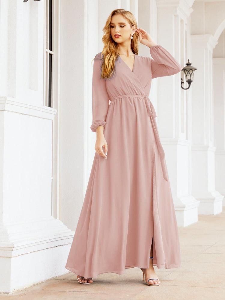 Numbersea Women's Chiffon Bridesmaid Dress A line Long Sleeves Formal Evening Prom Gown for Wedding Guest 28032-numbersea