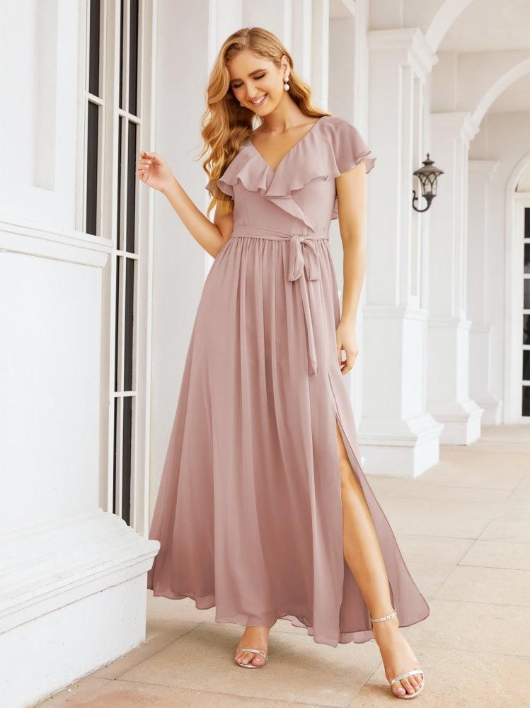Bridesmaid Dresses with Flutter Sleeves Formal Evening Party Prom Gowns 28044-numbersea