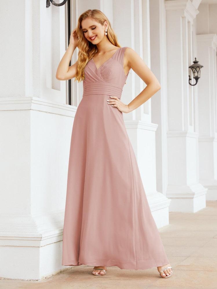 Formal Prom Gown Elegant V-Neck Sleeveless Bridesmaid Dresses for Wedding Party 28037-numbersea