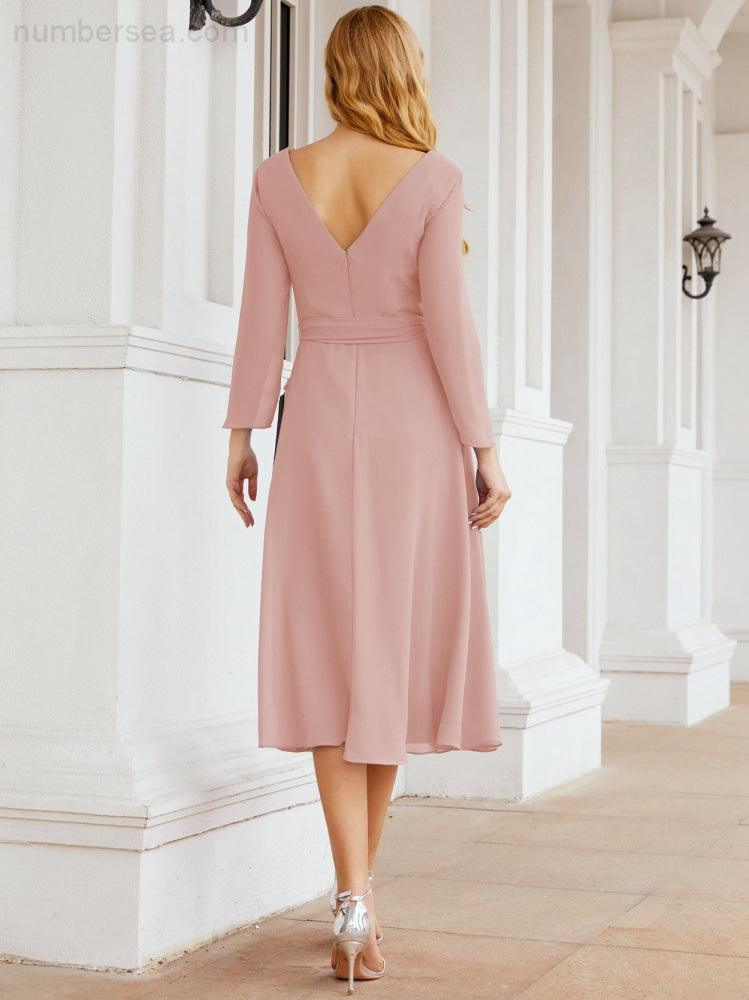 Bridesmaid Dress V-Back Waist Belt Mother of the Bride Wedding Guest 28031-numbersea