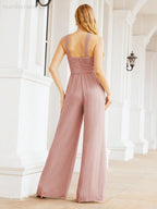 Numbersea Crisscross Neck Jumpsuit Formal Evening Dress Long Bridesmaid Dresses Bell-bottomed Pants 28033-numbersea