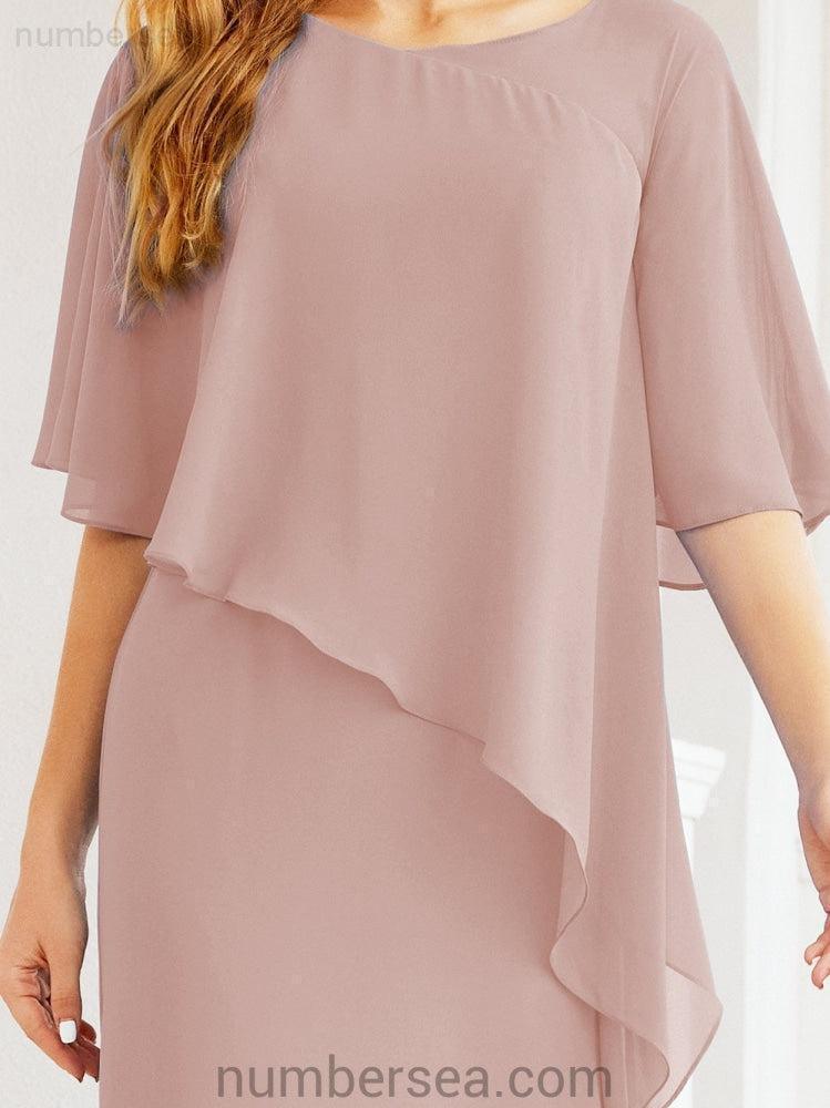 Numbersea Formal Party Gown Dress Long Chiffon Mother Of The Bride Dresses With Ruffle Cape 28026