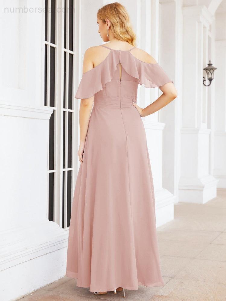 Numbersea Cold Shoulder Long Bridesmaid Dresses Side Slit Formal Prom Gowns Party Wedding 28070-numbersea
