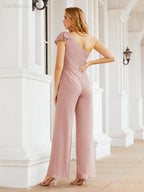 Numbersea Womens One Shoulder Chiffon Long Jumpsuit Formal Evening Dress Bridesmaid Dresses Pants