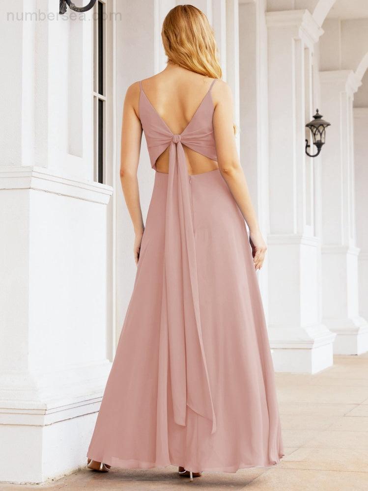 Numbersea Spaghetti Strap Bridesmaid Dresses V Neck Butterfly Back Fromal Evening Party Prom Gown 28036-numbersea