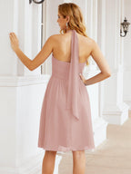 Numbersea Neckholder-Brautjungfernkleid aus Chiffon, kurz, ärmellos, formelles Partykleid, offener Rücken, 28023