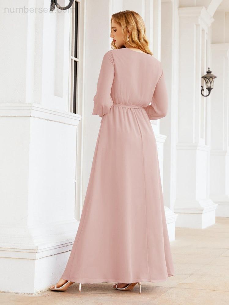 Numbersea Women's Chiffon Bridesmaid Dress A line Long Sleeves Formal Evening Prom Gown for Wedding Guest 28032-numbersea