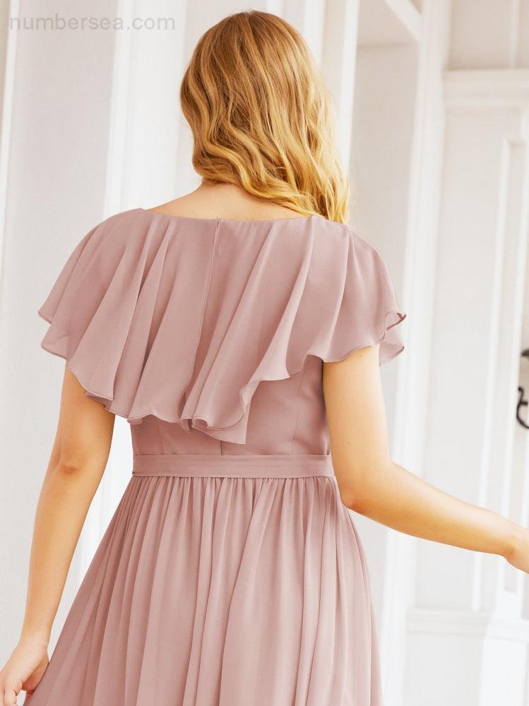 Bridesmaid Dresses with Flutter Sleeves Formal Evening Party Prom Gowns 28044-numbersea
