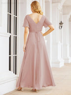Numbersea Formal Prom Gowns for Mother of The Bride Short Sleeves Bridesmaid Dress 28049-numbersea