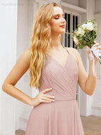 Numbersea Halter Chiffon Bridesmaid Dresses Wedding Appare Sleeveless Formal Prom Dress with Ruffled Back 28035-numbersea