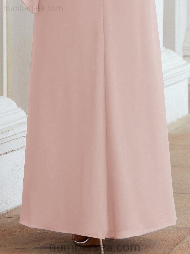 Numbersea Formal Party Gown Dress Long Chiffon Mother Of The Bride Dresses With Ruffle Cape 28026