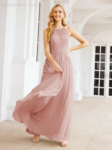Numbersea Sleeveless Bridesmaid Dresses Long Prom Gown Zipper with Keyhole Back 28056-numbersea