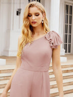 Numbersea Womens One Shoulder Chiffon Long Jumpsuit Formal Evening Dress Bridesmaid Dresses Pants