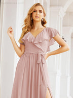 Bridesmaid Dresses with Flutter Sleeves Formal Evening Party Prom Gowns 28044-numbersea
