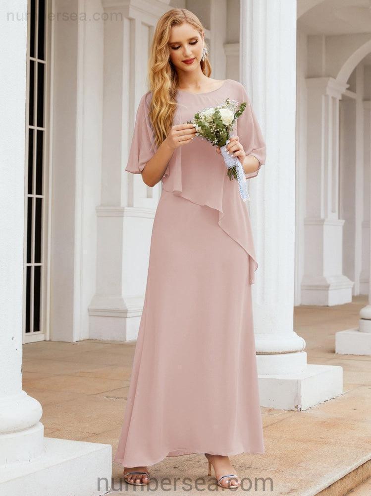Numbersea Formal Party Gown Dress Long Chiffon Mother Of The Bride Dresses With Ruffle Cape 28026