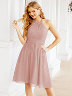 Numbersea Neckholder-Brautjungfernkleid aus Chiffon, kurz, ärmellos, formelles Partykleid, offener Rücken, 28023