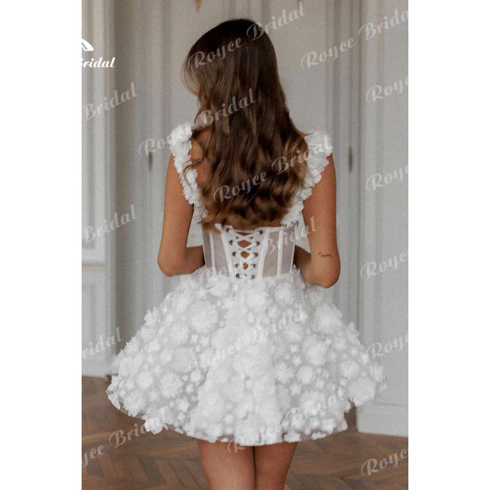 Vestido de novia bohemio corto con escote corazón y tirantes finos, de encaje, estilo sexy, 2025