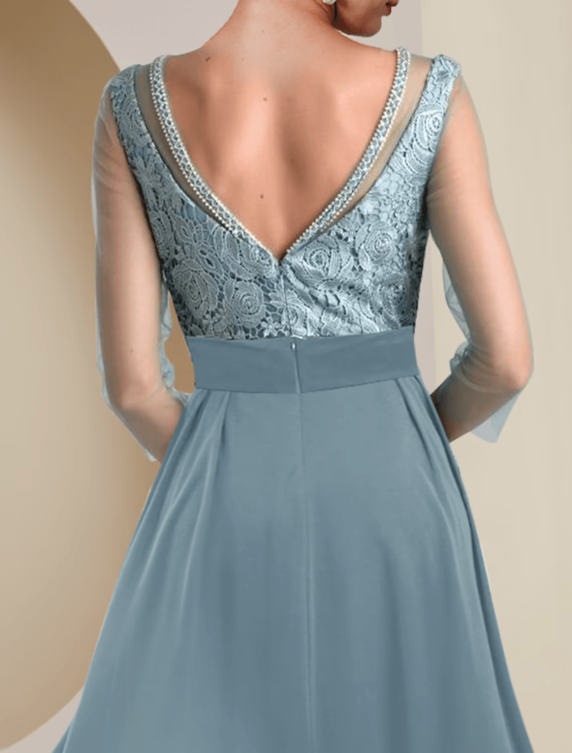 Two Piece Sheath / Column Mother of the Bride Dress Formal Wedding Guest Vintage Elegant Jewel Neck Tea Length Knee Length Chiffon Lace 3/4 Length Sleeve with Beading Appliques