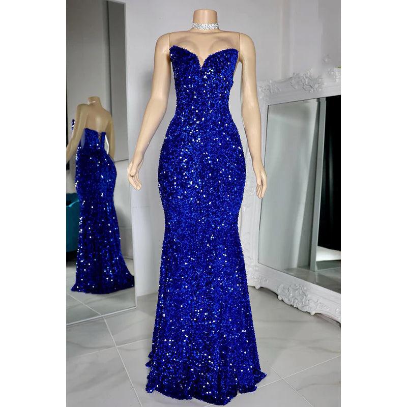 Vestido de fiesta de noche con escote en V, sin mangas, con lentejuelas y cordones, estilo tubo/columna