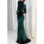 Sheath/column High Neck Velvet Long Sleeves Prom Party Dress