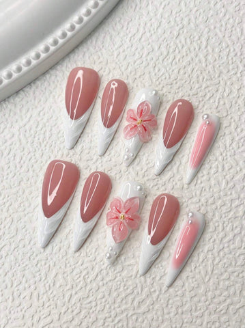 Pink Sakura Handmade gel false nails press on nails