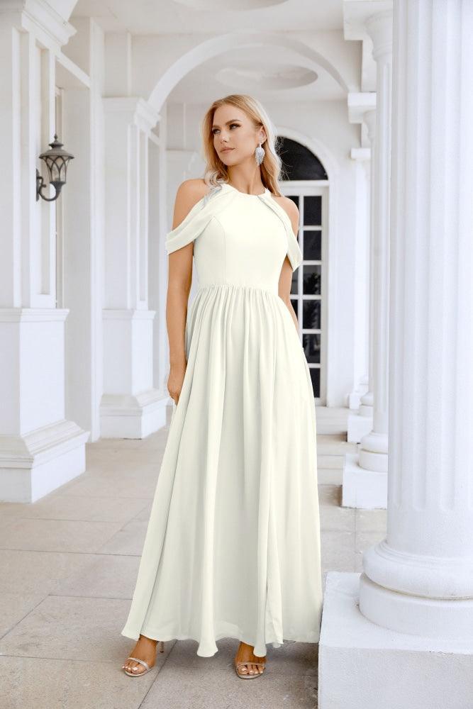 Ladies Chiffon Off Shoulder Swing Sleeve Front Slit Bridesmaid Evening Dress Wedding Party Evening Dress 28117-numbersea