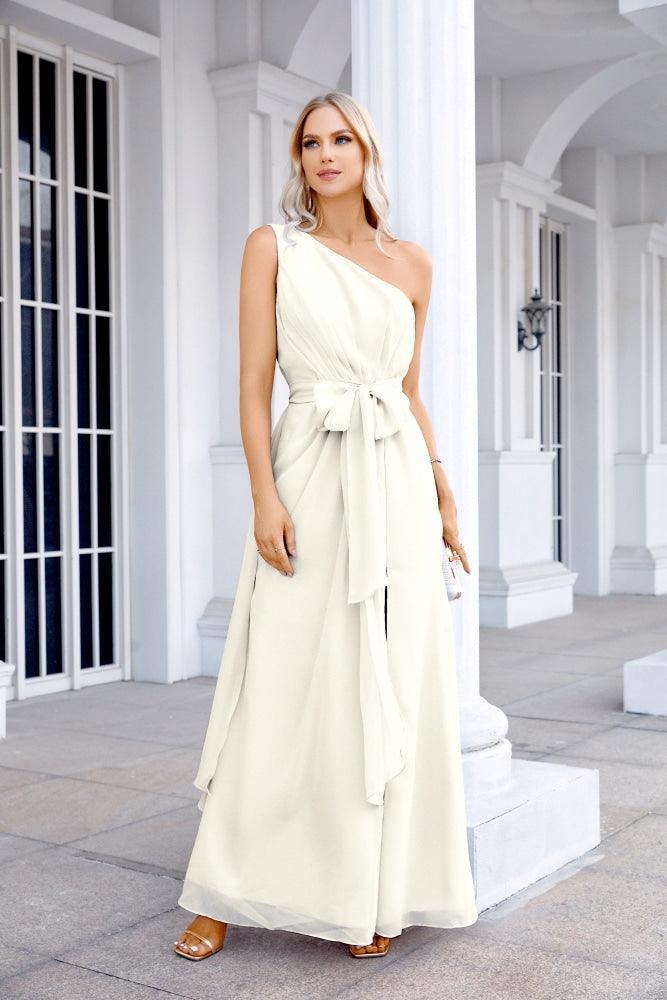 Ladies Chiffon One Shoulder Bridesmaid Evening Dress Wedding Party Evening Dress 28133-numbersea