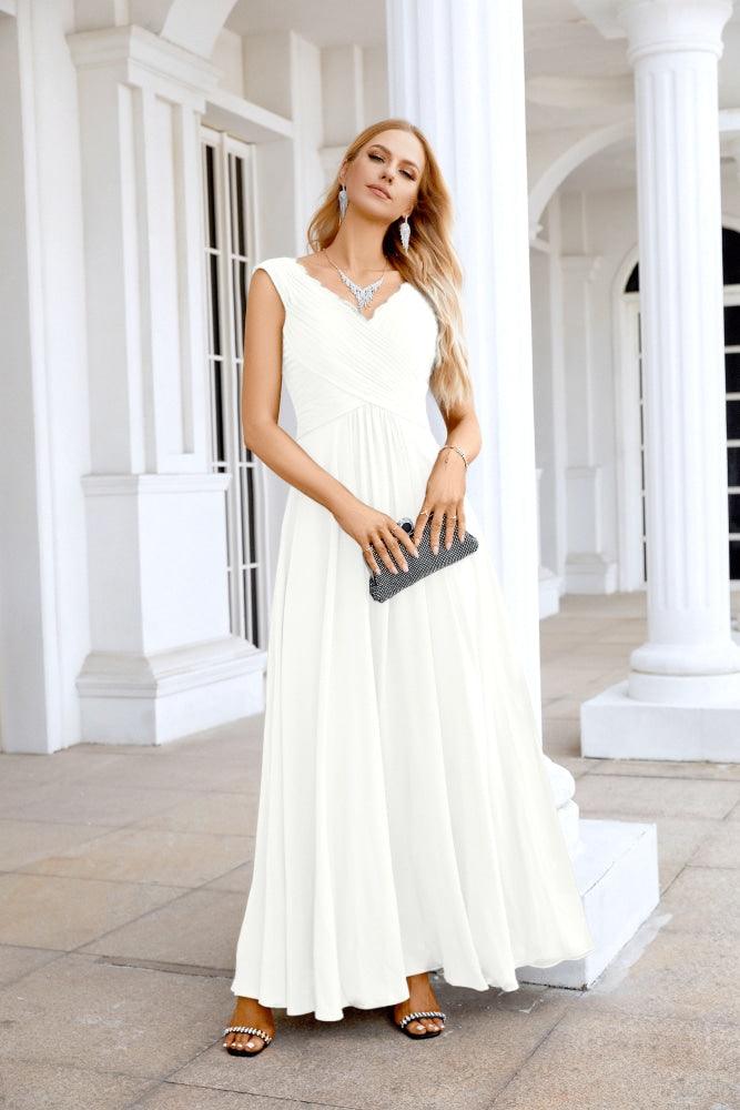 Ladies Chiffon V Neck Sleeveless Floor Length Bridesmaid Evening Dress Wedding Party Evening Dress 28126-numbersea