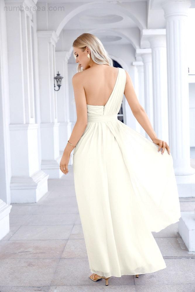 Ladies Chiffon One Shoulder Bridesmaid Evening Dress Wedding Party Evening Dress 28133-numbersea