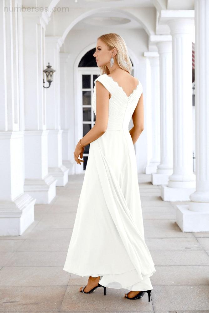 Ladies Chiffon V Neck Sleeveless Floor Length Bridesmaid Evening Dress Wedding Party Evening Dress 28126-numbersea