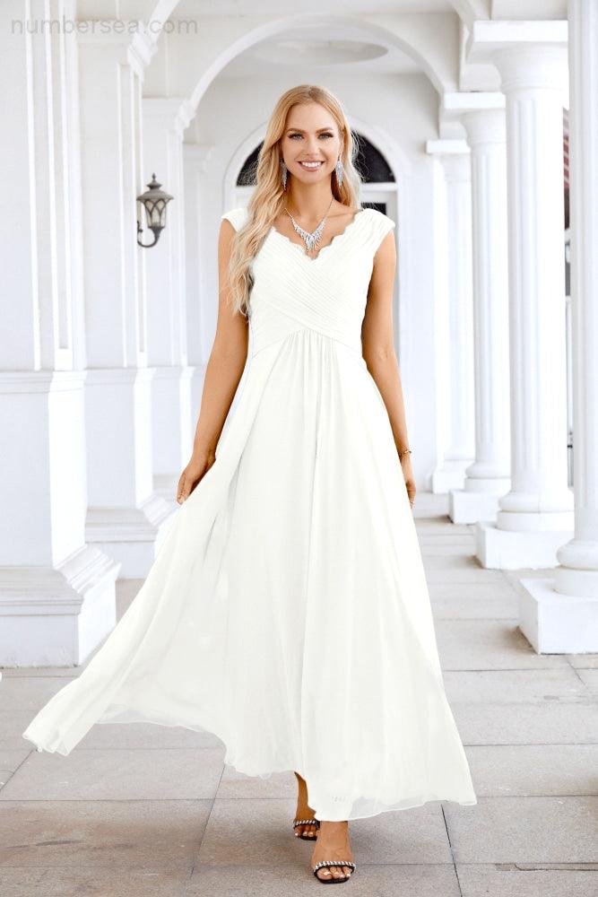 Ladies Chiffon V Neck Sleeveless Floor Length Bridesmaid Evening Dress Wedding Party Evening Dress 28126-numbersea