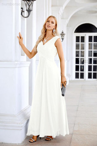 Ladies Chiffon V Neck Sleeveless Floor Length Bridesmaid Evening Dress Wedding Party Evening Dress 28126-numbersea
