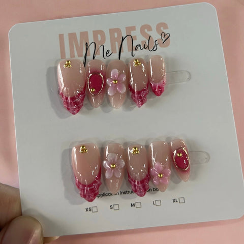Fleur Fuchsia Handmade gel false nails press on nails