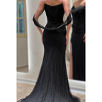 Vestido elegante y moderno de corte trompeta/sirena con tirantes, mangas cortas y abertura para fiesta formal de graduación