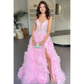 Glamouröses und dramatisches ärmelloses Abendkleid mit Spaghettiträgern, V-Ausschnitt und Schlitz, für Party und Ball