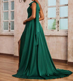 Abendkleid Einschultriges gerüschtes A-Linien-Kleid mit langen Bändern