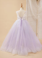 Vestido de niña de las flores de tul y encaje de princesa encantada 