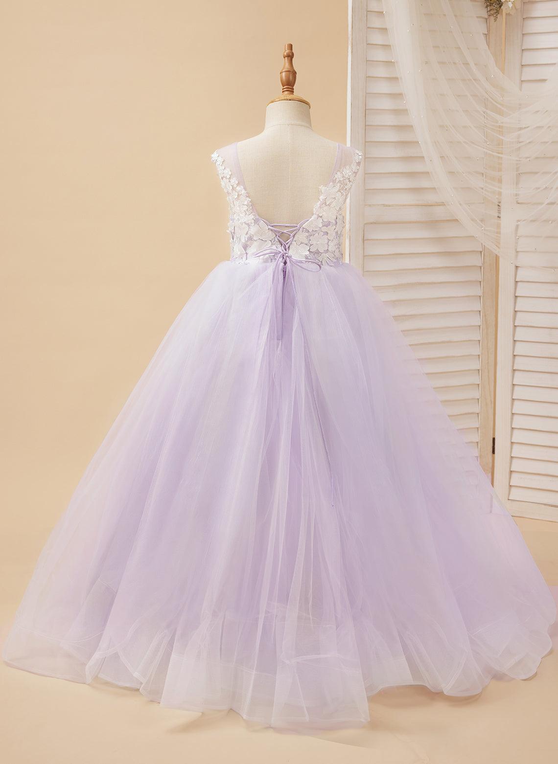 Vestido de niña de las flores de tul y encaje de princesa encantada 
