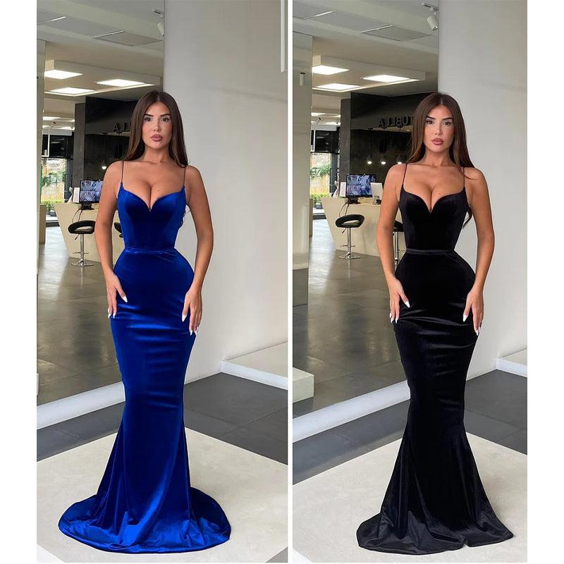 Vestido de fiesta sencillo de sirena con tirantes finos