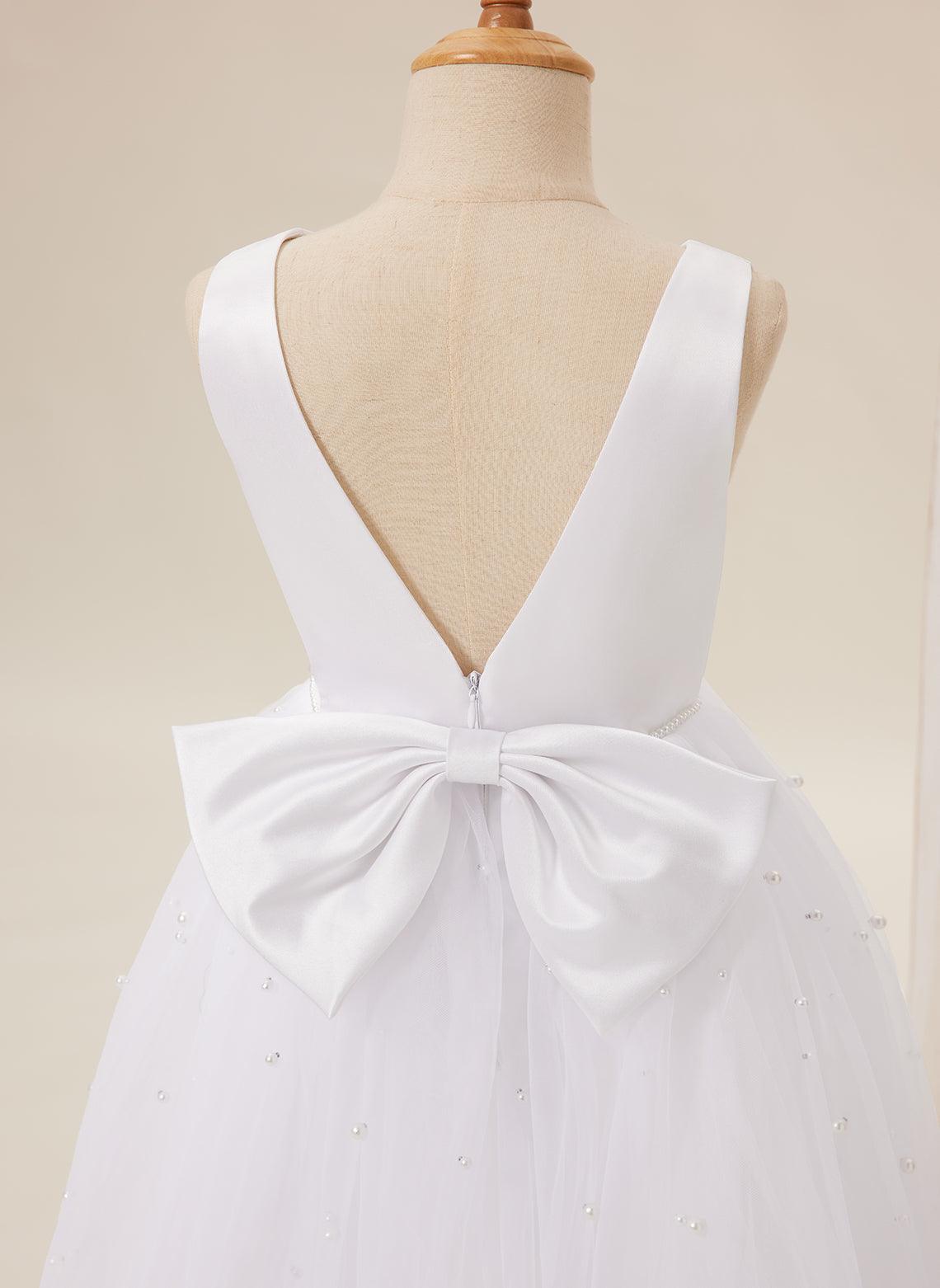 Elegante vestido de princesa de satén y tul para niña de las flores 